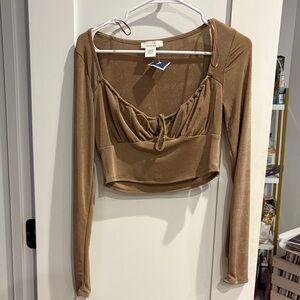 URBAN Romantics Brown Long Sleeve Crop Top NWT